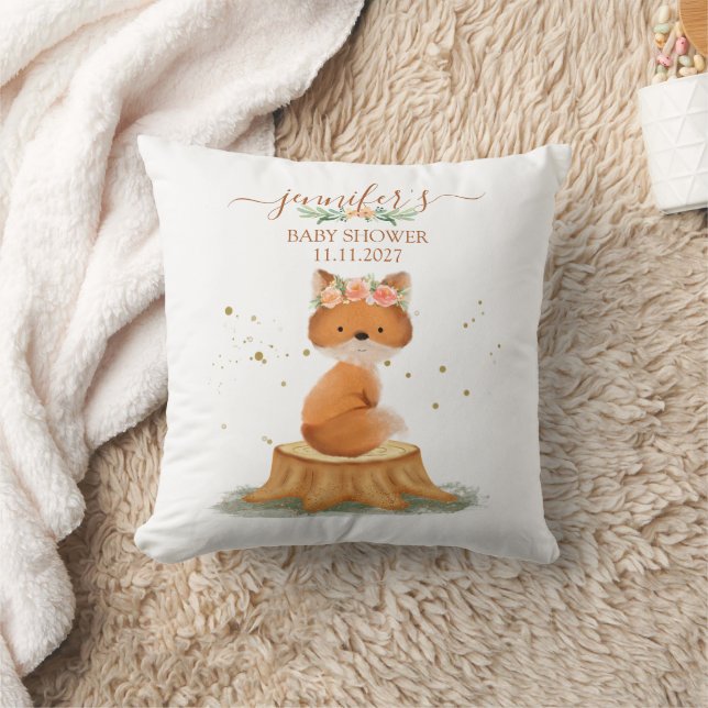 Almofada Woodland Animal Fox Baby Shower Botanical Design (Cobertor)