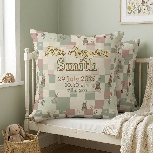 Almofada Woodland Animals Birth Stats Keepsake | Patchwork  (Criador carregado)