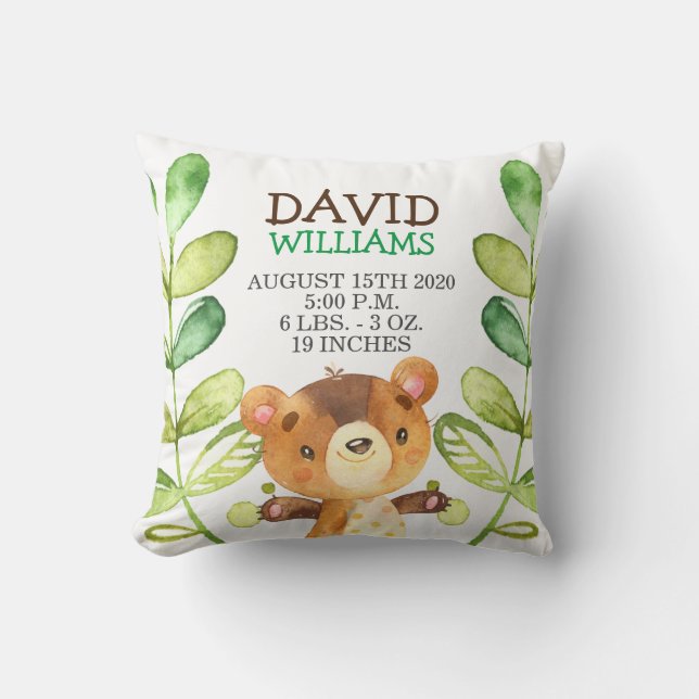 Almofada Woodland Baby Bear Stats Forest Fúnebre Nursert (Frente)