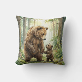 Almofada Woodland Bear Mama & Baby Kids Throw Pillow
