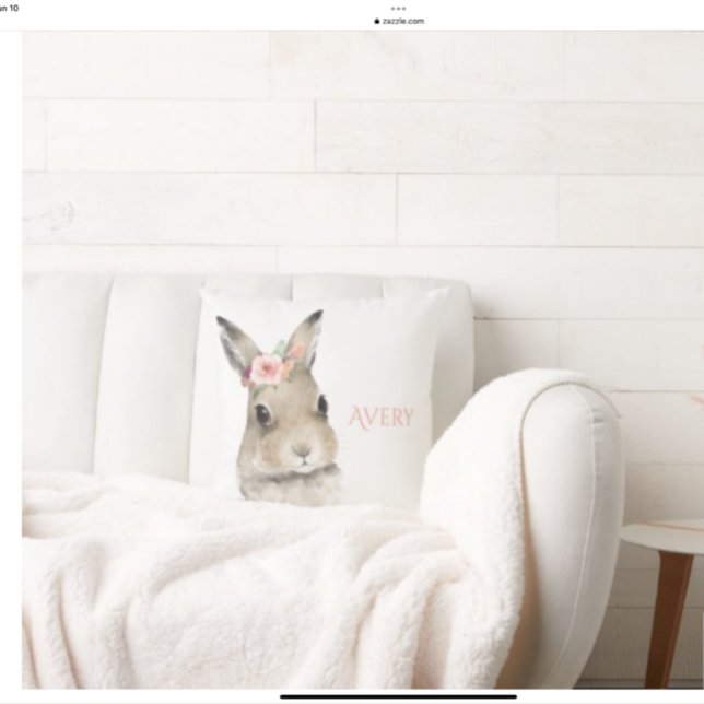 Almofada Woodland Bunny Rabbit Watercolor Nome Personalizad (Criador carregado)