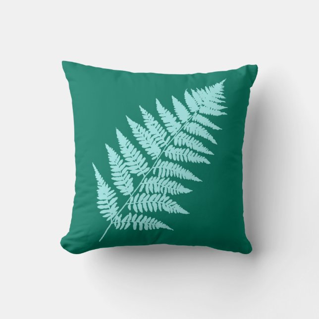 Almofada Woodland Fern 1, Turquesa e Aqua (Frente)