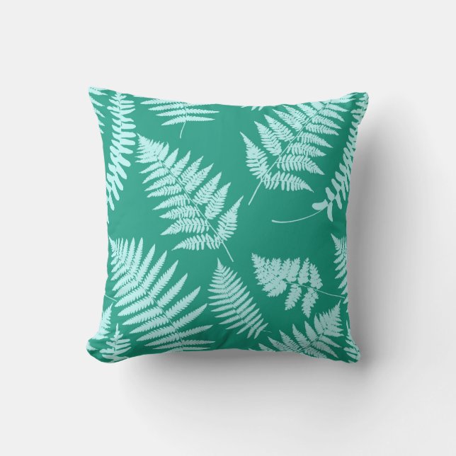 Almofada Woodland Fern Pattern, Aqua e Turquoise (Frente)