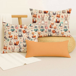 Almofada Woodland Fox Bunny Watercolor Boho Throw Pillow
