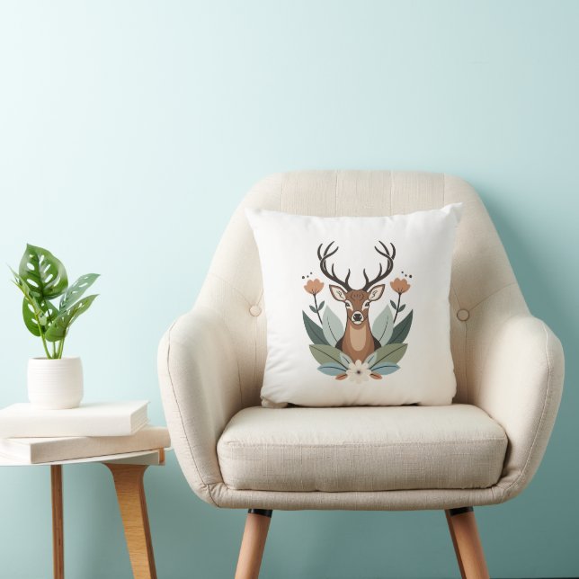 Almofada Woodland Harmony – Boho Deer Botanical Illustratio (Cadeira)