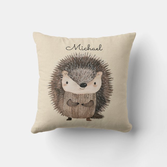 Almofada Woodland Hedgehog Faux Linen Personalizado (Verso)
