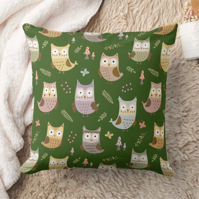 Almofada Woodland Owl Pattern, Verde (Cobertor)