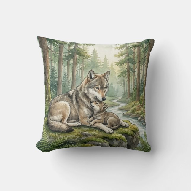 Almofada Woodland Wolf Family Kids (Frente)