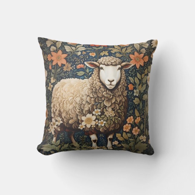 Almofada Wooly Sheep William Morris Inspirou Floral (Frente)