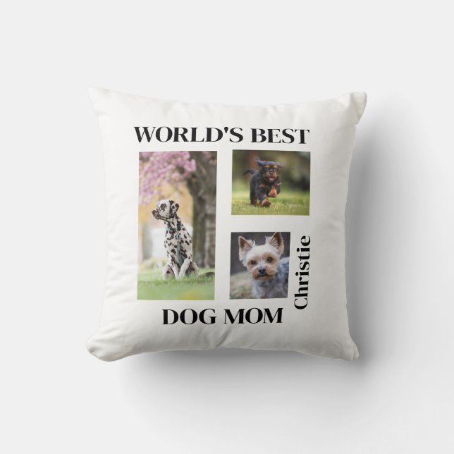Almofada World's Best Dog Mom Custom Name Gift (Frente)