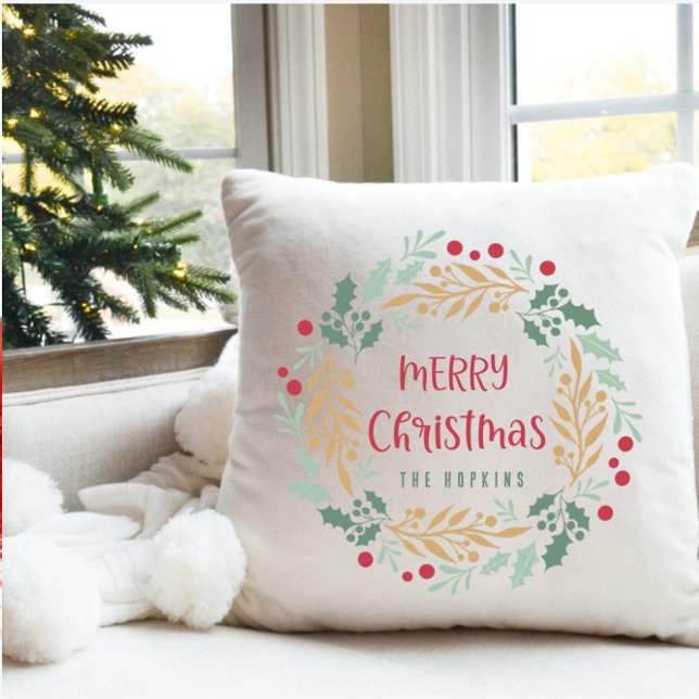 Almofada Wreath e Script de Natal | Feliz Natal (Criador carregado)