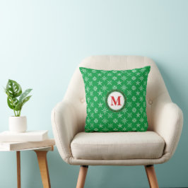 Almofada Wreath Monogramas Flocos de neve brancos Fundo ver