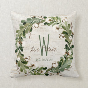 Almofada Wreath Natural Monogramas Nomes de Casamento Keeps