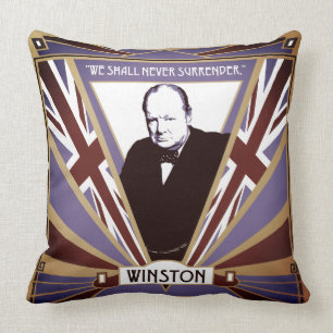 Almofada WW2 Winston Churchill Art Deco estilo Union Jack
