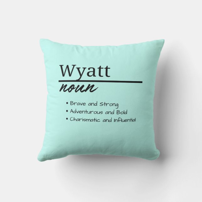 Almofada Wyatt, Definição de Nome Personalizado de Menino (Verso)