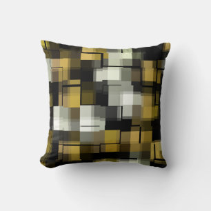 Almofada Xadrez Abstrato azul preto Dourado de tendência