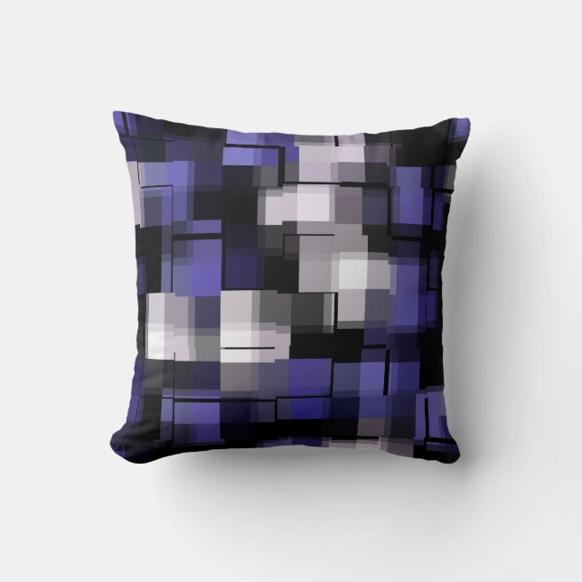 Almofada Xadrez Abstrato preto roxo da Tendência (Frente)