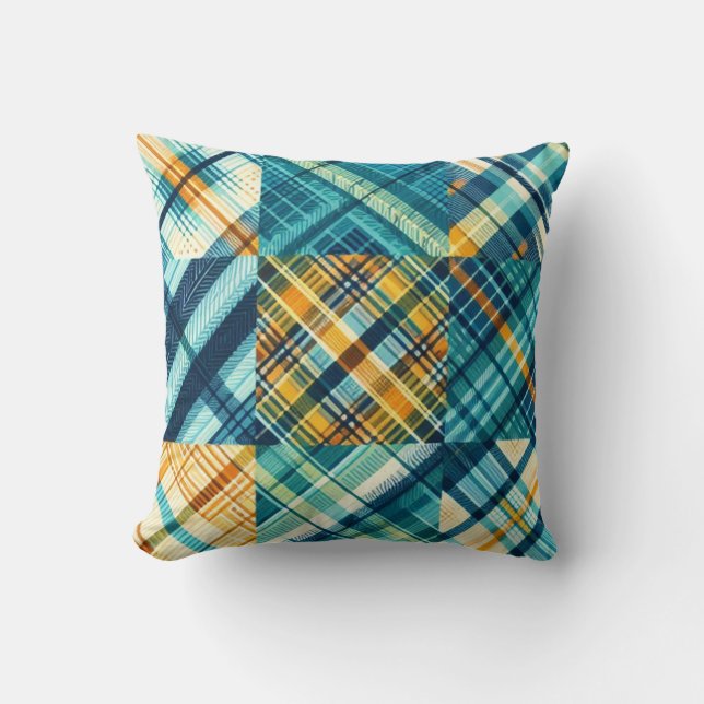 Almofada Xadrez Amarelo Azul Verificada (Frente)