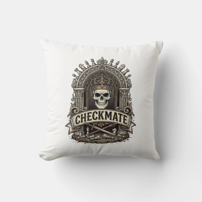 Almofada Xadrez Antigo Checkmate Skull King (Frente)