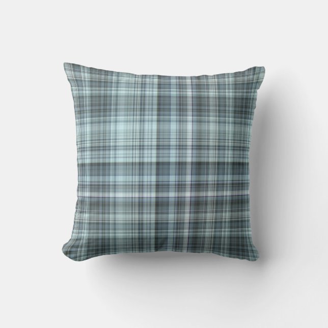 Almofada Xadrez Azul do Céu de Inverno (Frente)