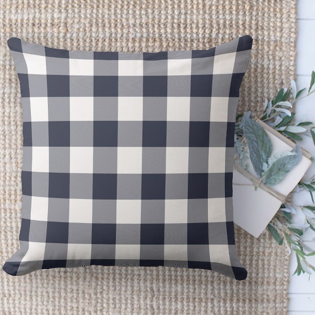 Almofada Xadrez Azul e Branco da Casa Farmada Moderna (Modern farmhouse throw pillow blue and white buffalo plaid couch pillow )