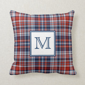 Almofada Xadrez azul e branco monograma