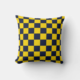Almofada Xadrez Azul Marinho e Amarelo Dourado