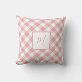 Almofada Xadrez Branca Rosa Gingham Monograma Chic Moderno