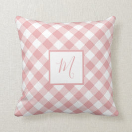 Almofada Xadrez Branca Rosa Gingham Monograma Chic Moderno