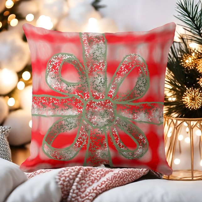 Almofada Xadrez branca vermelha e festiva arco verde (Criador carregado)