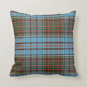 Almofada Xadrez Clan Anderson Sky Blue Brown Check Tartan