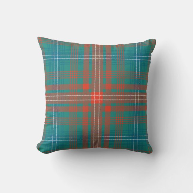Almofada Xadrez Clan Wilson Orange Turquoise Check Tartan (Frente)