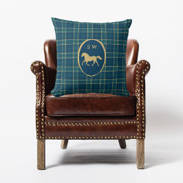 Almofada Xadrez Clássica De Tartan Cavalo Equestre Monogram