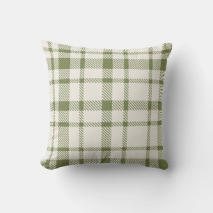 Almofada Xadrez Clássica Tartan Pattern-Olive Green & Cream
