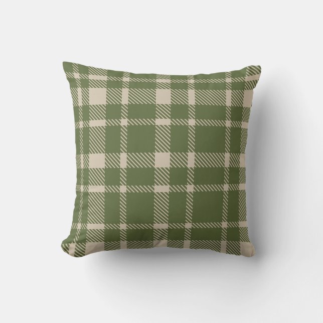Almofada Xadrez Clássica Tartan Pattern-Olive Green & Cream (Frente)