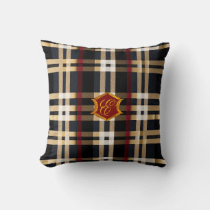 Almofada Xadrez Clássico Monogramado Bege Vermelho & Preto