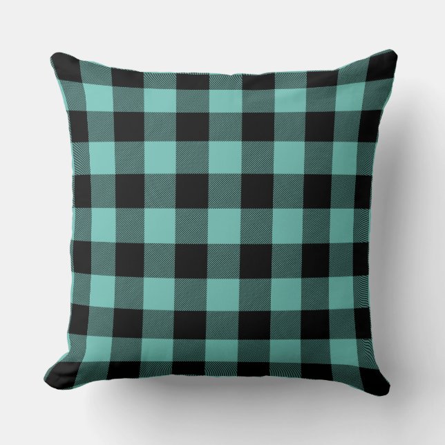 Almofada Xadrez de Búfalo Azul e Preto (Frente)