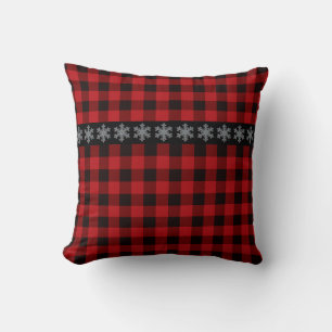 Almofada Xadrez de búfalos pretos, vermelho-campo