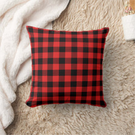 Almofada Xadrez de Buffalo Negro Vermelho | Padrão de lumbe