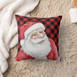 Almofada Xadrez de Buffalo Vermelho e Papai Noel