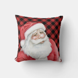 Almofada Xadrez de Buffalo Vermelho e Papai Noel