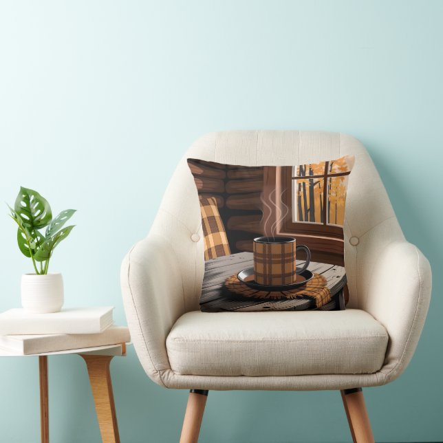 Almofada Xadrez de Cabina Café Outono Floresta em Casa (Cadeira)