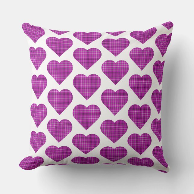 Almofada Xadrez de Coração Rosa Roxo Preto (Frente)