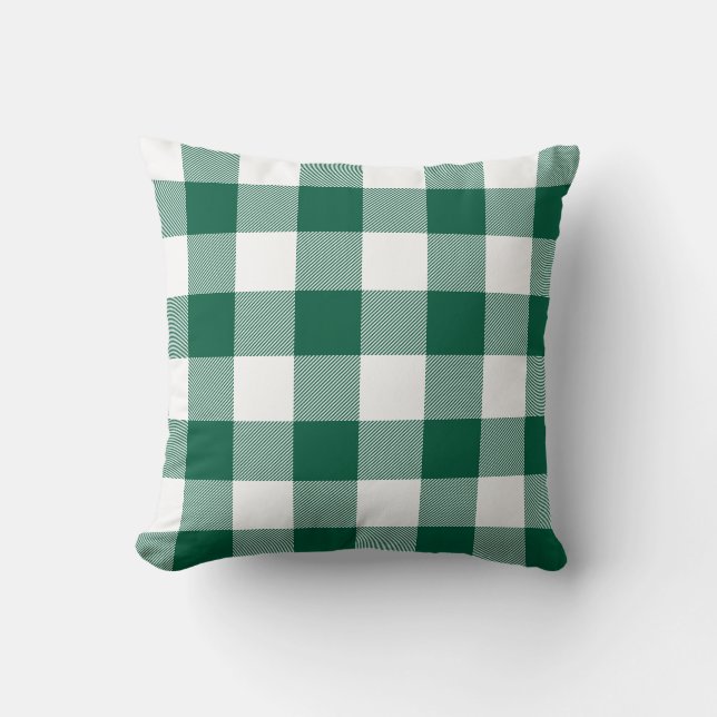 Almofada Xadrez de Gingham Verde Caçador e Branco (Frente)