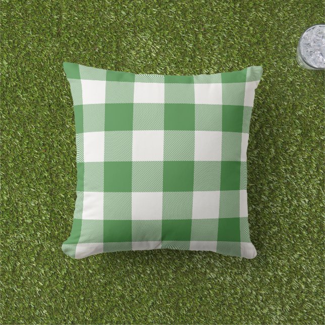 Almofada Xadrez de Gingham Verde e Branco Plaid de Búfalo (Grama)