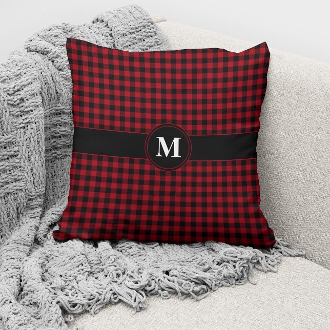 Almofada Xadrez de Gingham Vermelho e Preto com Padrão de Q (Criador carregado)