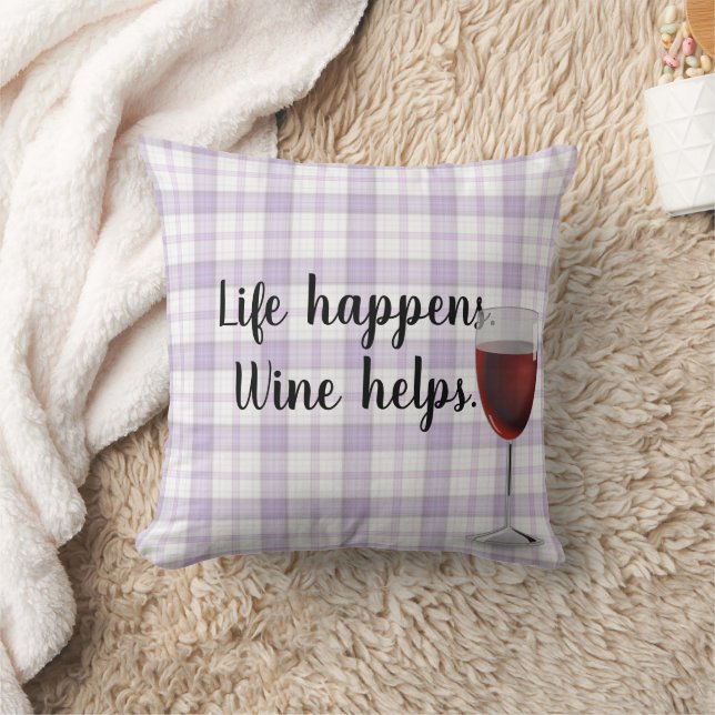 Almofada Xadrez de Lavanda com Vinho Tinto em Copo (Cobertor)
