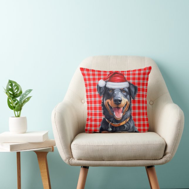 Almofada Xadrez de Natal de Beauceron Dog Red Holiday (Cadeira)