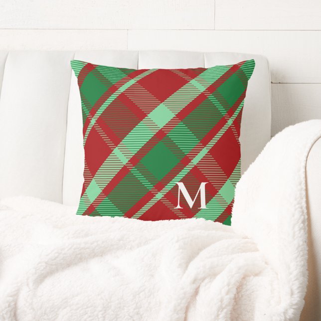 Almofada Xadrez de Natal Ousado e Elegante em Vermelho e Ve (Criador carregado)