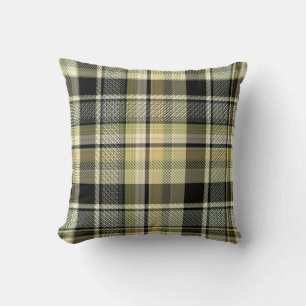 Almofada Xadrez de tartan amarelo-marrom.